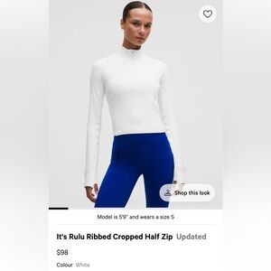 It’s Rulu Long Sleeve Ribbed Cropped Half Zip White